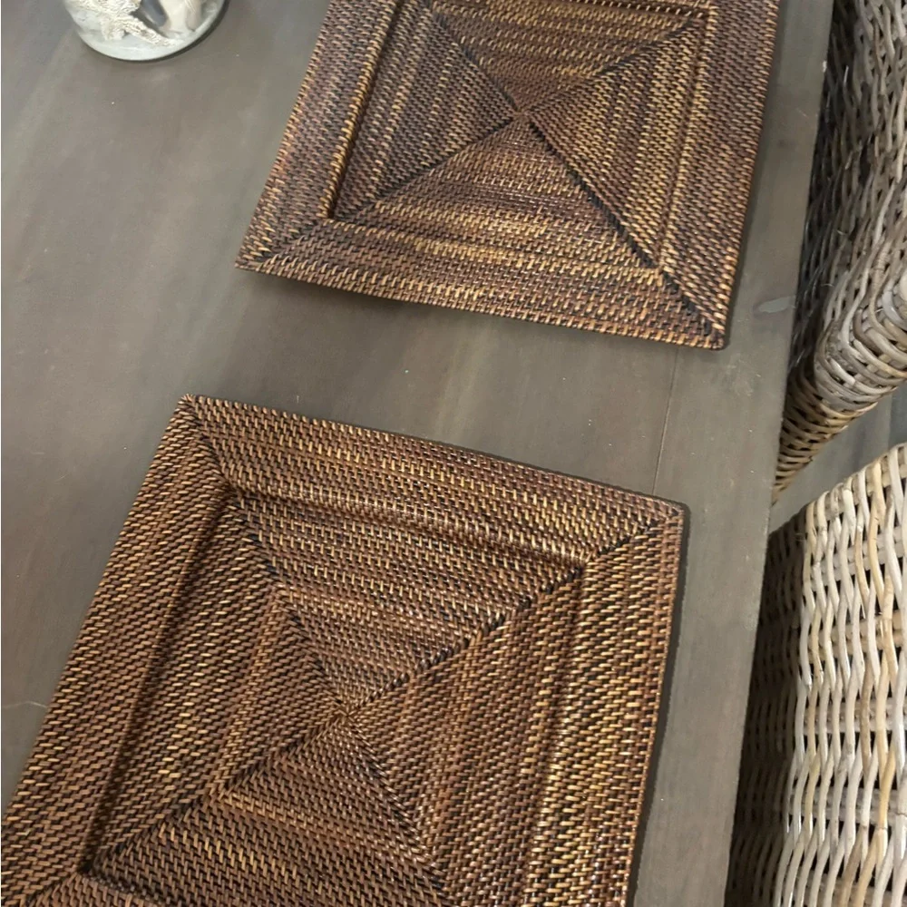 2 Woven Rattan Square Charger / Placemat - Brown